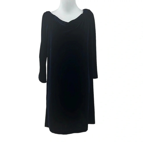 Donna Morgan Dresses & Skirts - Donna Morgan Dress Womens 8 Navy Velvet 3/4 Sleeve Cowl Neck Velour Off Shoulder